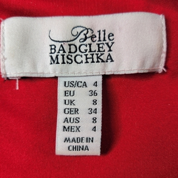 Belle Badgley Mischka Peplum Dress Size 4 Back Zipper 3/4 Sleeve Lined Red - Picture 5 of 11